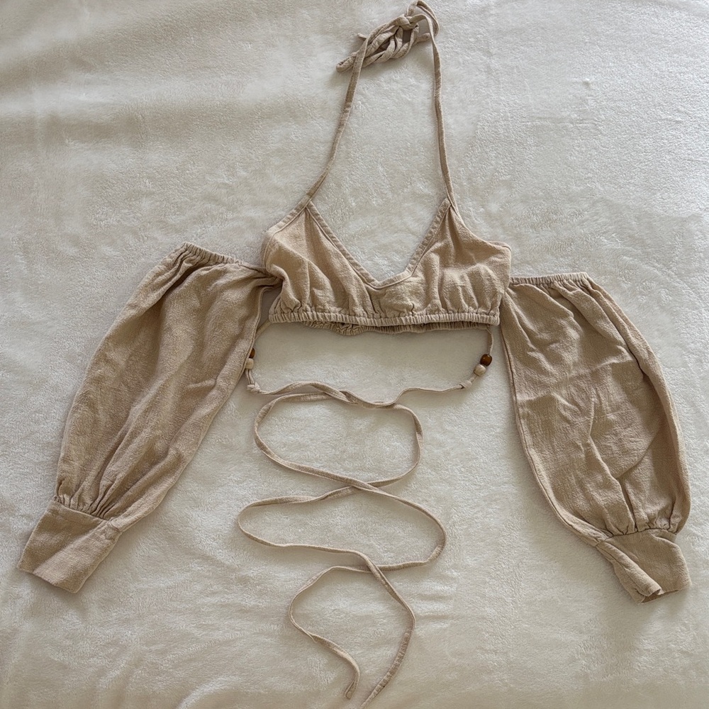 PrettyLittleThing Beige Off-Shoulder Top